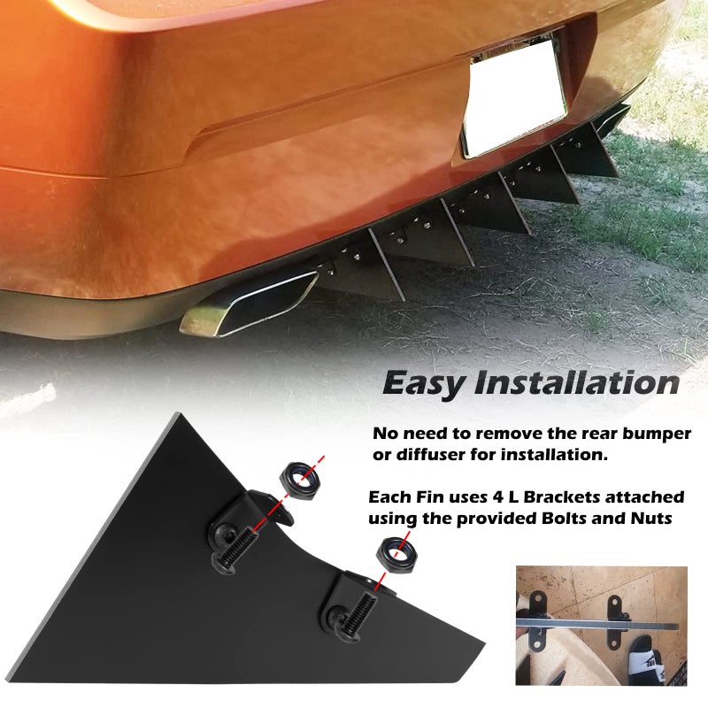 Sunluway Rear Diffuser 5 Fins Set for Dodge Challenger SXT SRT RT Hellcat 2009-2014, Black Rear Bumper Lip Diffuser Shark Fins - Image 4